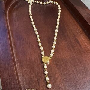 Givenchy Gold and Pearl Drop Necklace